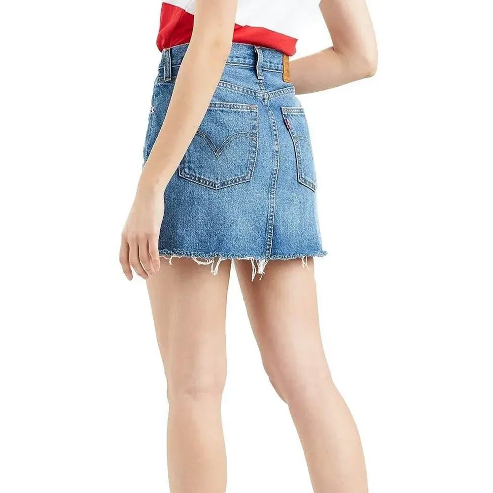 Levi's Deconstructed Button Fly Denim Cut Off Jean Skirt Blue Women's 32 H11823 - Picture 7 of 16